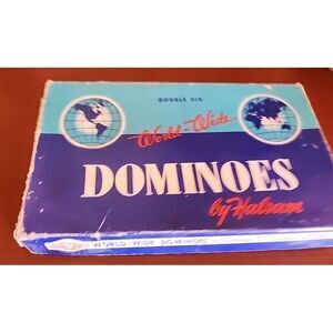 Halsam Double Six World Wide 28pc Dominoes #670 W/Original Box Vintage Made  USA